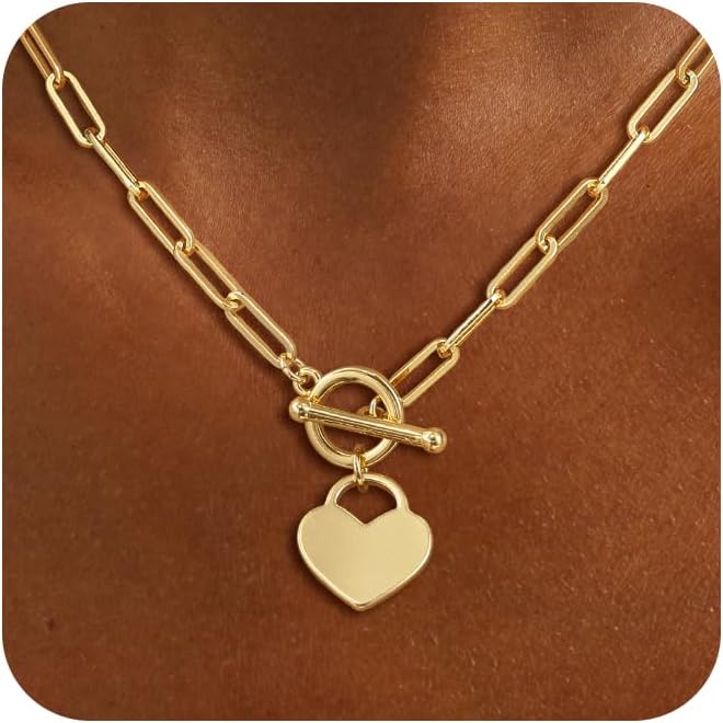Gold Plated Necklaces for Women - Dainty Layered 14K Gold Plated Stack Paperclip Rope Cuban Toggle Link Chain Choker Necklace Set Chunky Trendy Jewelry Gift