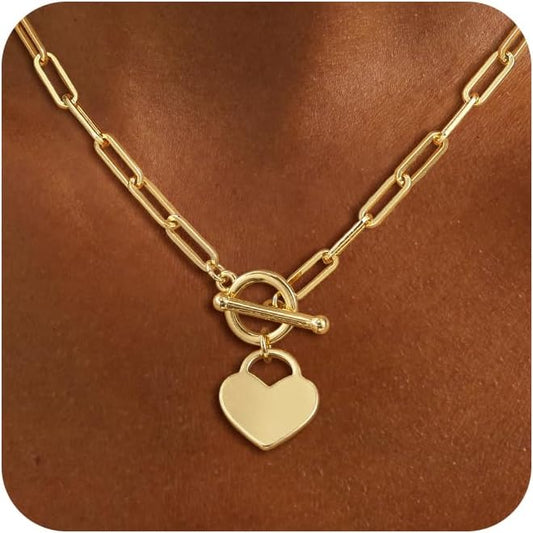 Gold Plated Necklaces for Women - Dainty Layered 14K Gold Plated Stack Paperclip Rope Cuban Toggle Link Chain Choker Necklace Set Chunky Trendy Jewelry Gift