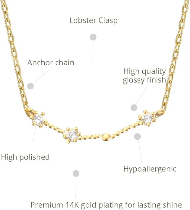 Zodiac 18K Gold Plated CZ Necklace With Message Card, Yellow Gold Color, Anchor Chain, Best Gift Necklace, Size 16 inch + 2 inch Extender, Pendant, Constellation, Gift Card