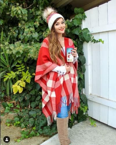 Moss Rose Women's Travel Plaid Shawl Wrap Open Front Poncho Cape for Fall Winter