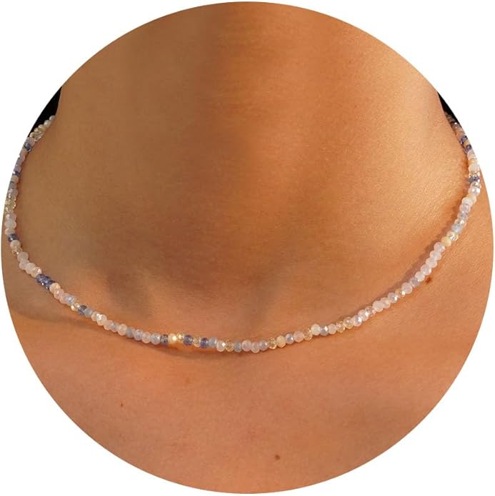JSJOY Tiny Crystal Beaded Choker Necklaces for Women Colorful Beaded Necklace Dainty Choker Necklaces Simple Boho Jewelry Gifts for Teens Handmade Bead Necklaces Gifts