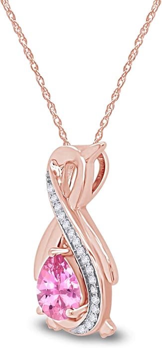 Infinity Penguin Pendant Necklace for Women, 14K Gold Over Sterling Silver with Pear & Round Cut Simulated Birthstone & White Diamond Accents, Dainty Animal Jewelry Gift with 18" Chain