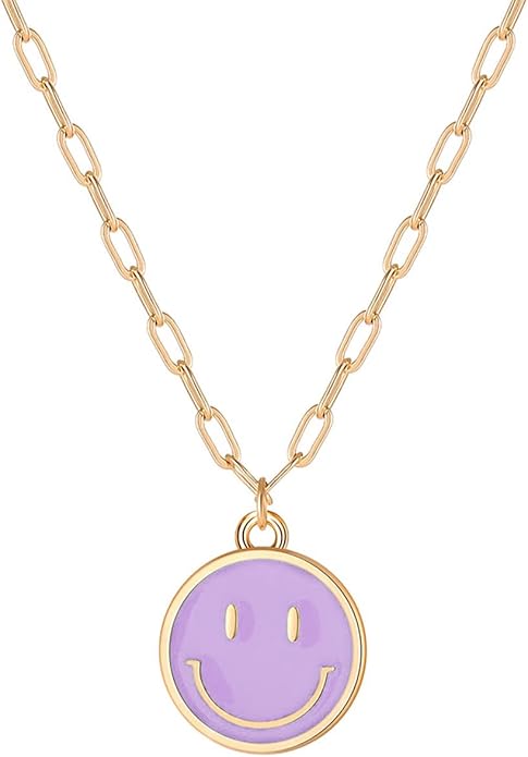 Smile Pendant Necklace Smile Face Chain Necklace Paperclip Necklace Cute Round Pendant Necklace Preppy Jewelry for Women Girls