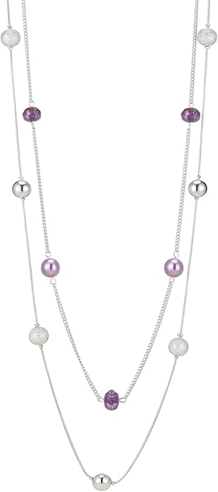 Silver Layered Long Necklace for Women Pearl Crystal Sweater Strand Chain Necklaces Fashion Gifts