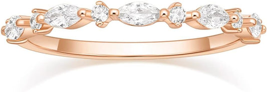 SHINYSO 14K Gold Plated Wedding Band for Women Thin Stacking Ring Half Cubic Zirconia Eternity Engagement Ring Size 4-10