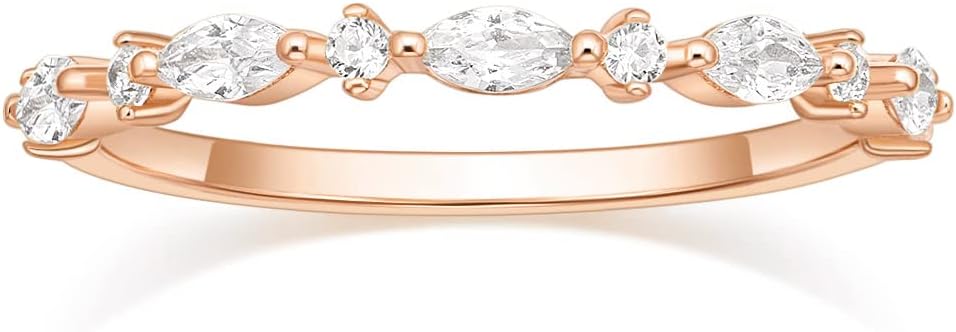 SHINYSO 14K Gold Plated Wedding Band for Women Thin Stacking Ring Half Cubic Zirconia Eternity Engagement Ring Size 4-10