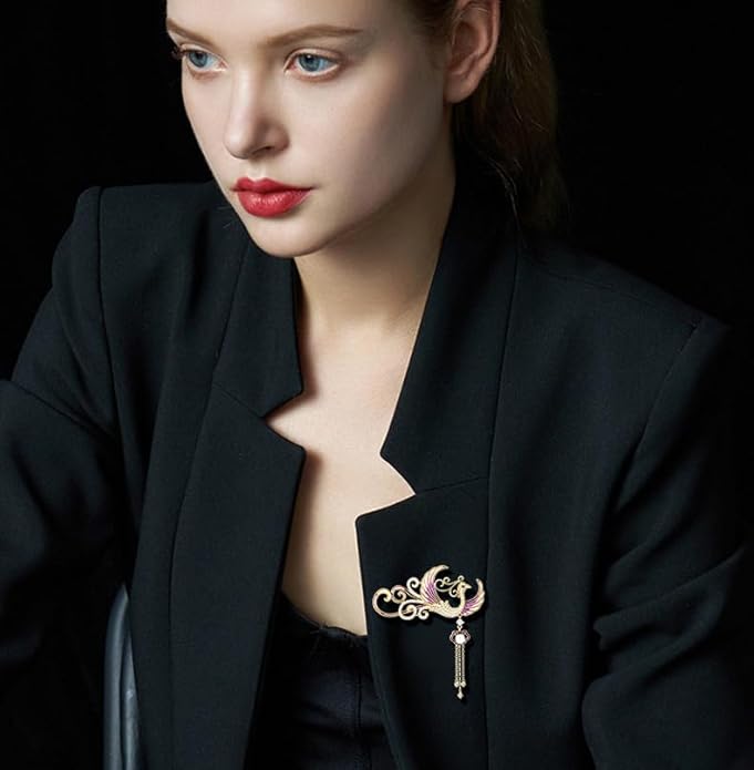 Exquisite 14K Gold Phoenix Brooch for Women, Inlaid with Moissanite and Premium Gemstones, Ideal Luxury Gift for Holidays and Special Occasions