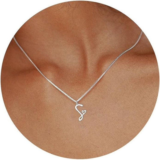 Initial Necklaces for Women Trendy, Dainty Silver Letter Necklace Cute Pendant Choker Name Necklace Personalized Costume Monogram Silver Jewelry Necklace for Women Valentines Gifts