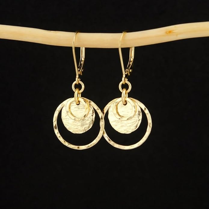 Sterling Silver Disc Leverback Earrings for Women Gold and Silver Circle Drop Dangle Earrings Jewelry Hypoallergenic Hammered Leverback Dangle Earrings for Gifts
