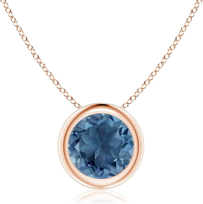 Angara Natural London Blue Topaz Solitaire Pendant for Women | Round Blue Topaz Pendant Necklace in 14K Solid Gold/Silver/Platinum With 18" Chain | December Birthday, Gemstone Jewelry Gift