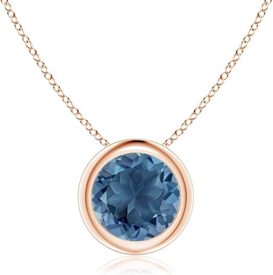 Angara Natural London Blue Topaz Solitaire Pendant for Women | Round Blue Topaz Pendant Necklace in 14K Solid Gold/Silver/Platinum With 18" Chain | December Birthday, Gemstone Jewelry Gift