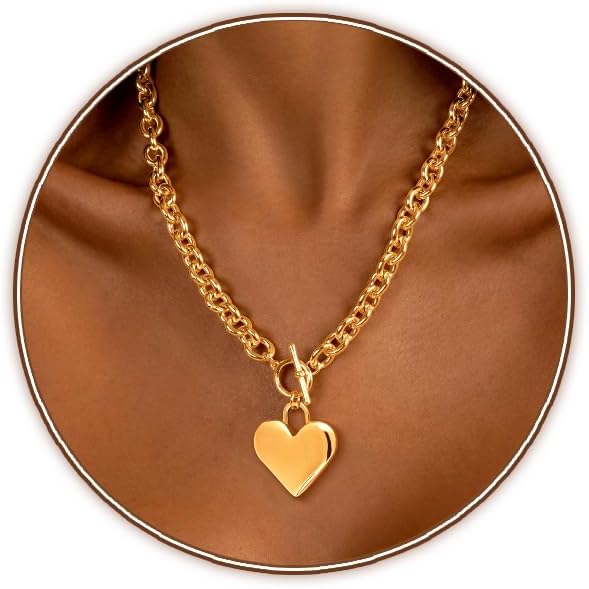 Zeffy Dainty Gold Heart Necklace for Women Trendy 14K Gold/Silver Plate Cute Heart Pendant Choker Necklaces Gold Love Heart Chain Necklace for Women Dainty Gold Jewelry Gifts for Women