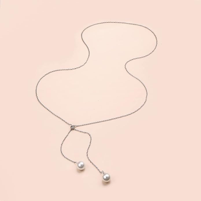 YinShan Long Chain Dainty Necklace Simple Style 925 Sterling Silver Heart Pearl Star Pendant Adjustable Y Shaped Necklace Jewelry for Women