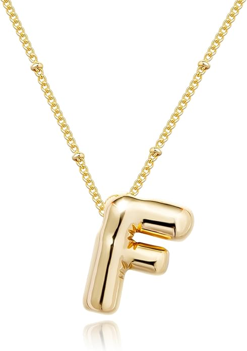 Initial Necklaces for Women, 14k Gold Plated Bubble Letter Necklace Chunky Gold Necklace Dainty Charm Initial Necklaces for Women Trendy Custom Preppy Stocking Stuff Necklace Christmas Gifts