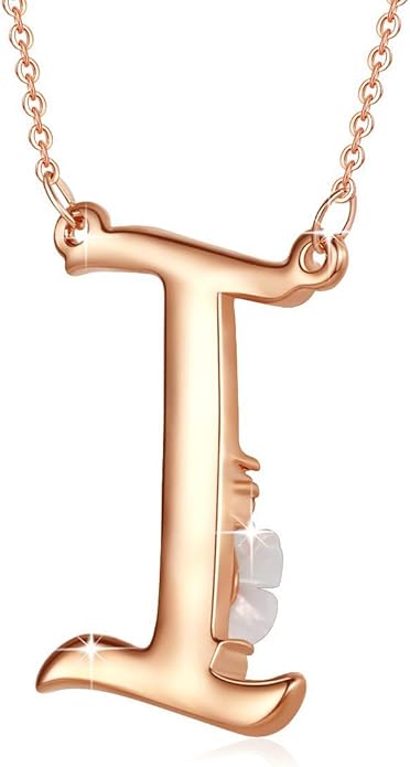 Flower Initial Letter Necklace Pink Red Blue Simulated Pearl Pendant Name Jewelry Made with Austrian Crystals Rose Gold Plated Anniversary Birthday Gifts for Women,18"+2"