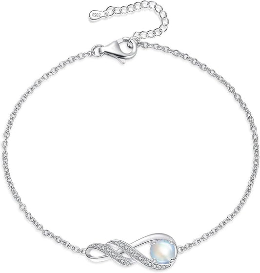 Birthstone Bracelets for Women 925 Sterling Silver Created Gemstone Bracelet Infinity Pendant Jewelry for Her, 6.7"+1.2"