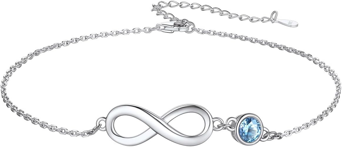 Custom4U Personalized Infinity Ankle Bracelets for Women 925 Sterling Silver Anklet Bracelet Endless Love Symbol Birthstone Charm Adjustable Foot Chain Jewelry Mothers Day Gifts for Mom Wife Women Her