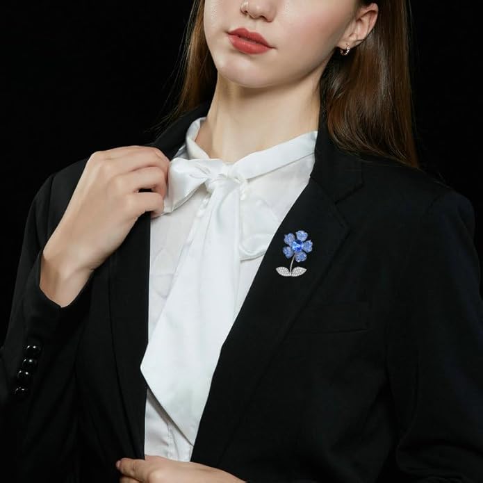 14K Gold Purple/Blue/White Flower Brooch for Women, Small Suit Outerwear Decoration, Crystal Gemstone Brooch for Her