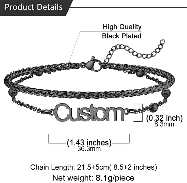 U7 Custom Layered Ankle Bracelets for Women Stainless Steel Bead/Cuban/Figaro/Rope/Wheat Chain Anklet Waterproof Anklet Jewelry for Beach Vacation