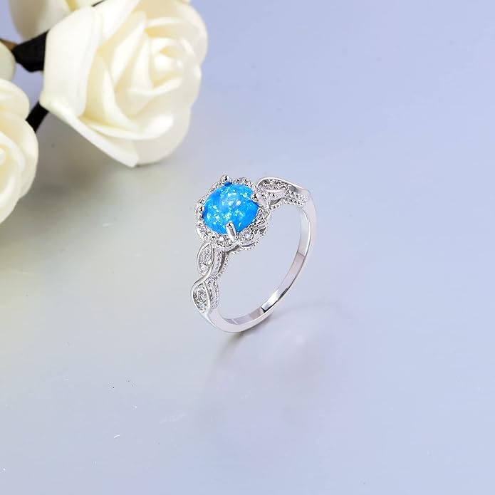 CiNily 18K Gold Plated Opal Ring-White Fire Opal & Amethyst & Cubic Zirconia Women Jewelry Gemstone Engagement Anniversary Ring Size 5-13