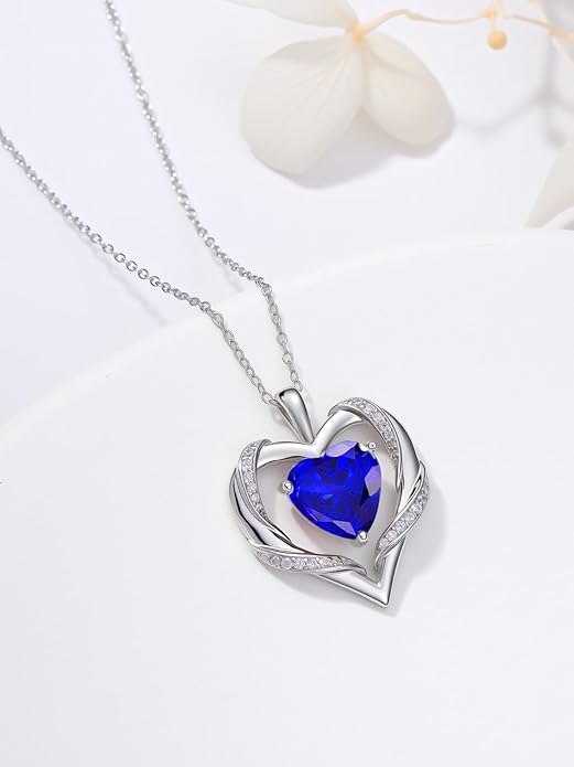 WINNICACA Birthday Gift for Mom Heart Necklace for Women 925 Sterling Silver Birthstone Necklace Jewelry Gift for Women Wife Her Girlfriend Sister