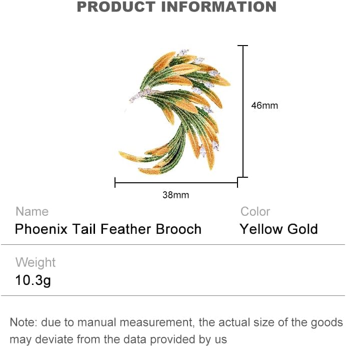 14K Gold Phoenix Tail Feather Brooch, Sparkling Moissanite Enamel Brooch - Beautiful Brooch Jewelry Gift