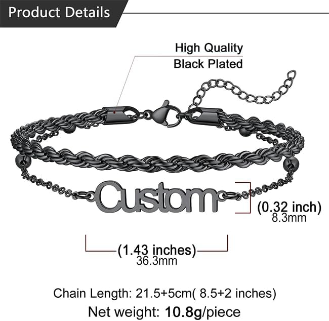 U7 Custom Layered Ankle Bracelets for Women Stainless Steel Bead/Cuban/Figaro/Rope/Wheat Chain Anklet Waterproof Anklet Jewelry for Beach Vacation