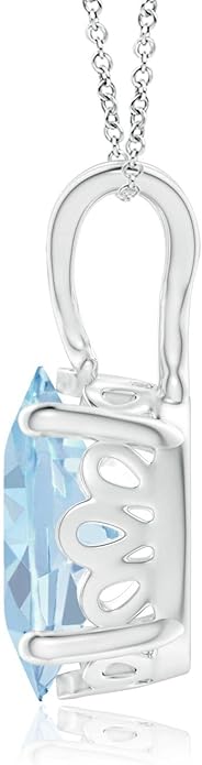 Angara Natural Aquamarine Solitaire Pendant for Women | Vintage in 14K Solid Gold/Platinum With 18" Chain | March Birthday, Anniversary, Gemstone Jewelry Gift