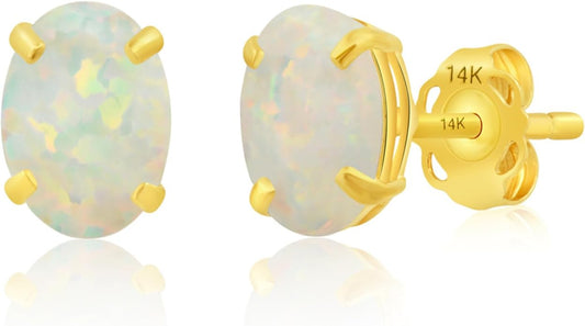 14k Gold Oval Stud Earrings for Women with Push Backs | 7x5mm Gemstone Birthstone Earrings | Real 14 Karat Gold Earrings Studs | Hypoallergenic Gemstone Stud Earrings for Women by MAX + STONE