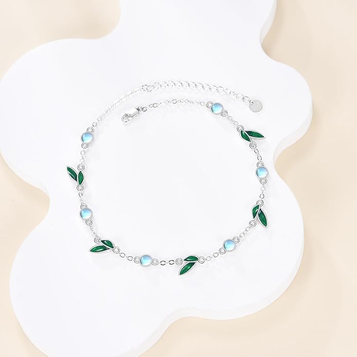 CRMAD 925 Sterling Silver Daisy/Sunflower Moonstone Anklet Daisy Flower Ankle Bracelet for Women Beach Dainty Jewelry