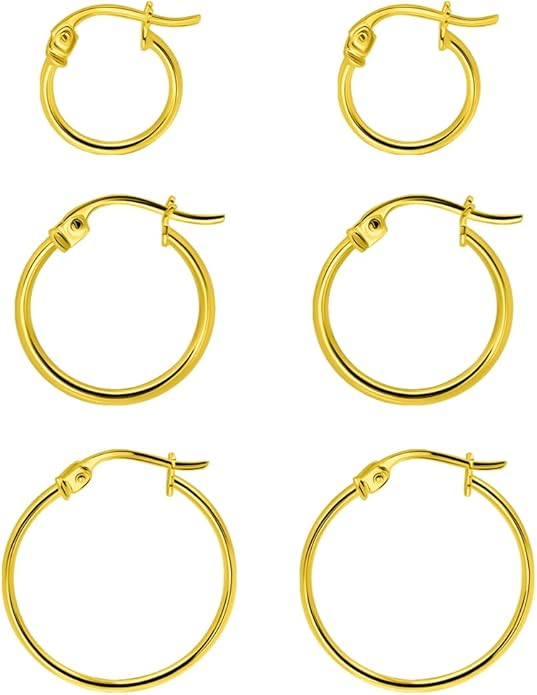 SEA OF ICE 925 Sterling Silver Hoop Earrings for Women - Hypoallergenic Earrings for Women in Sterling Silver, Yellow Gold, Rose Gold or Black Rhodium | Sizes 12MM, 15MM, 20MM or Multipack