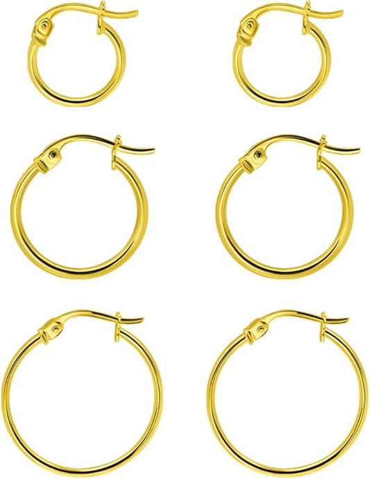SEA OF ICE 925 Sterling Silver Hoop Earrings for Women - Hypoallergenic Earrings for Women in Sterling Silver, Yellow Gold, Rose Gold or Black Rhodium | Sizes 12MM, 15MM, 20MM or Multipack