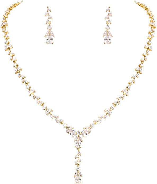 MEEDOZ Bridal Wedding Jewelry CZ Set Marquise Teardrop Cubic Zirconia Pendant Necklace and Dangle Earring Bracelet Sets for Women