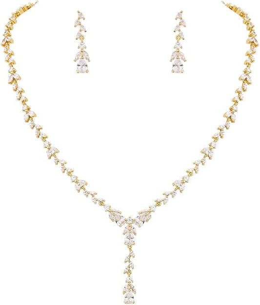 MEEDOZ Bridal Wedding Jewelry CZ Set Marquise Teardrop Cubic Zirconia Pendant Necklace and Dangle Earring Bracelet Sets for Women