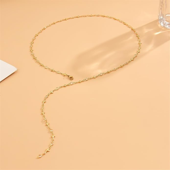 Irregular Y2k Long Y-shaped Necklace with Zircon Inlaid Sparkling Brick Tassel Pendant Double-Layer Chain High-end Fashion Accessory Women's