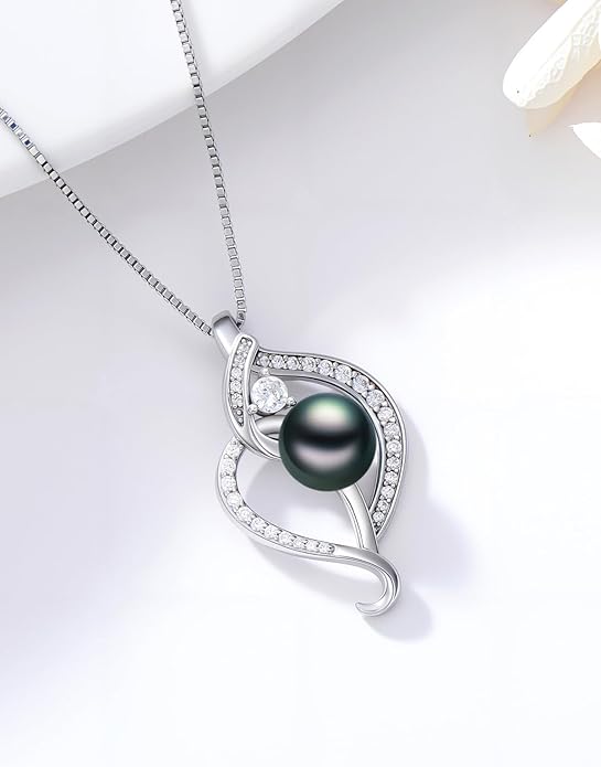 KANNSOAR Tahitian Black Pearl Pendant Necklace AAAA 18K White Gold Plated 925 Sterling Silver Black Pearl Jewelry Gift for Women Mother Wife Her for Anniversary Christmas Birthday
