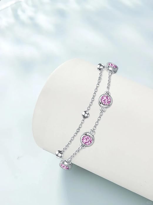 Dorunmo 925 Sterling Silver Birthstone Anklet Bracelets for Women Birthday Mother's Day Jewelry Gifts for Wife Girlfriend Mother Her