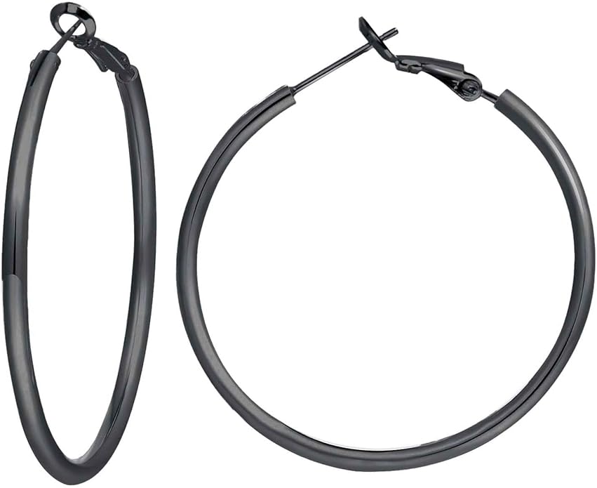 3 Pairs Sterling Silver Hoop Earrings, 14K White Gold Plated Big Hoop Earrings Set for Women 40 50 60MM