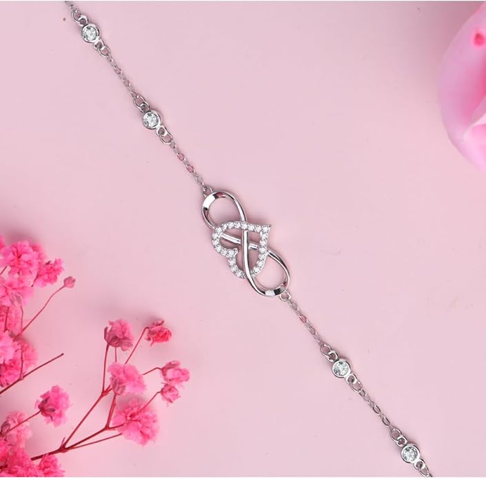 S925 Sterling Silver Ankle Bracelet for Women,Infinity Anklet with Heart Design Charm Jewelry Mother's Day Gifts for Women Mother