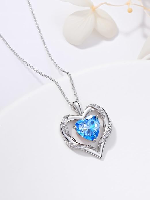 WINNICACA Birthday Gift for Mom Heart Necklace for Women 925 Sterling Silver Birthstone Necklace Jewelry Gift for Women Wife Her Girlfriend Sister