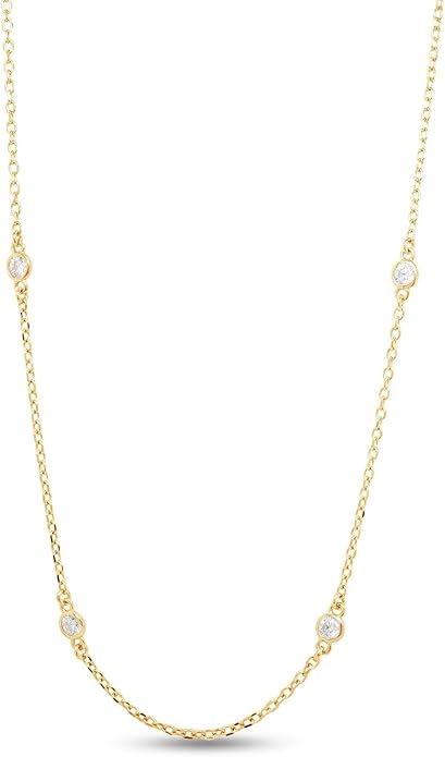 2.9MM Round Lab Created Moissanite Bezel Set Station Chain Necklace In 14k Gold Over Sterling Silver 16'' To 36" (0.60 Ct To 1.60 Ct), Mother's Day Gift For Her