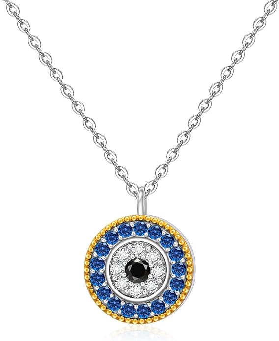 Evil Eye Necklace for Women Sterling Silver Greek Turkish Blue Evil Eye Pendant Necklace Jewelry Lucky Christmas Gifts