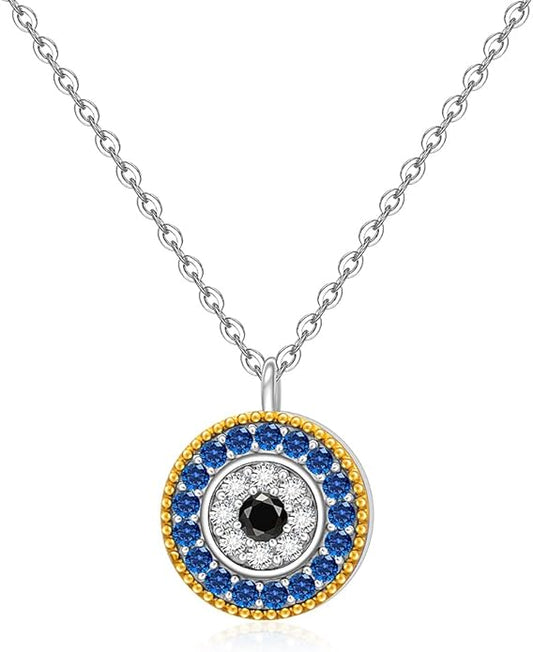 Evil Eye Necklace for Women Sterling Silver Greek Turkish Blue Evil Eye Pendant Necklace Jewelry Lucky Christmas Gifts