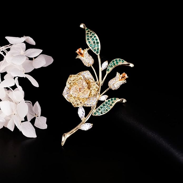 Flower Brooch for Women Girls Flower Rhinestone Brooch Gold Plated Lapel Pin Clothing Accessory Wedding Gift Fashion Jewelry for Mom Wife