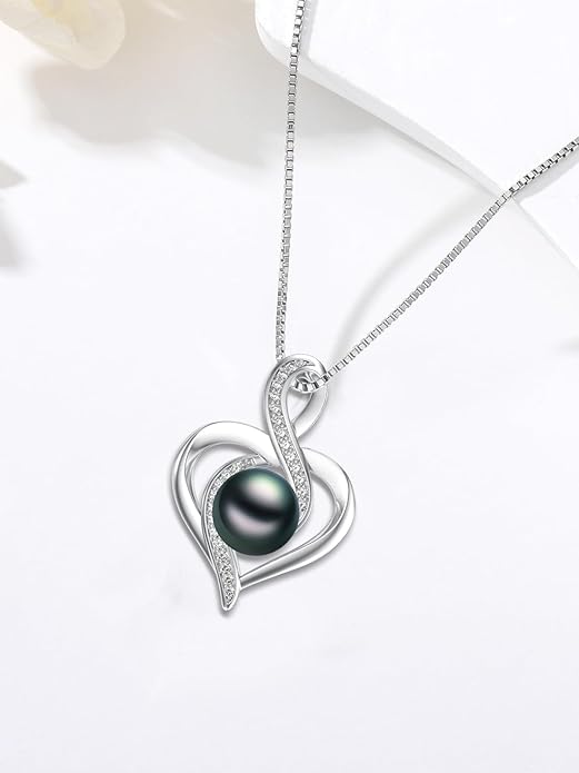 Tahitian Black Pearl Necklace Infinity Gifts for Women Wife Wedding Birthday Anniversary Jewelry Valentines Christmas Day Gifts 925 Sterling Silver