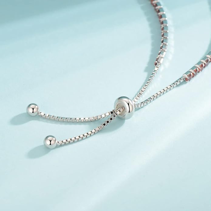 Sterling Silver Birthstone Tennis Bracelets for Women 2.5mm Tennis Bolo Bracelet Fashion Jewelry Birthday Gifts for Women Mom Wife | Adjustable Size 9"