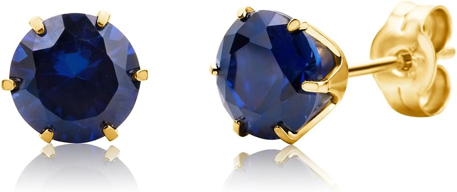 Round 14K Gold Earrings for Women in Solid 14K White Gold 585/14K Yellow Gold 585 with Ruby/Sapphire/Zirconia/Emerald Gemstones, Stud Earrings For Women,Women's Jewelry Delivered in Jewelry Box