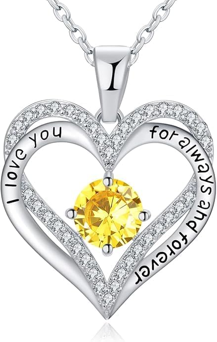 Birthstone Heart Necklace for Women Wife Girlfriend Mom Daughter Gifts S925 Silver Jewelry For Anniversary Rose Gold Gifts For Birthday Christmas Mothers Valentines Day