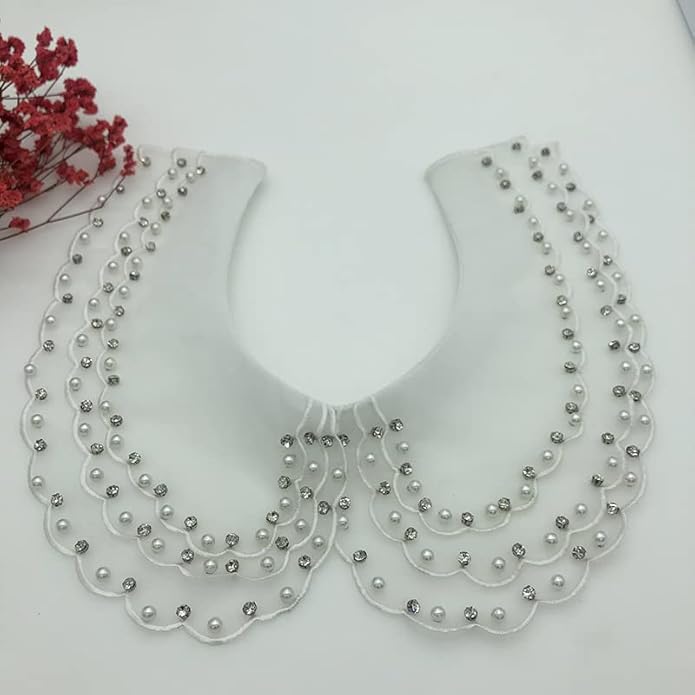 Statement Necklace for Women Girls Simulated Pearl Beaded Bib Detachable False Collar Choker Necklaces Clothing Accessory