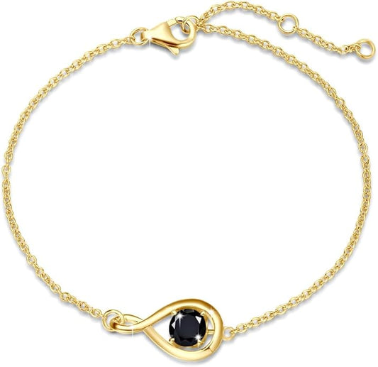 FANCIME Love Bracelet 925 Sterling Silver Infinity Birthstone Bracelets for Women Fine Jewelry Birthday Christmas Gifts for Her Mom Wife, Chain Length 6.7"+1.2" Extend